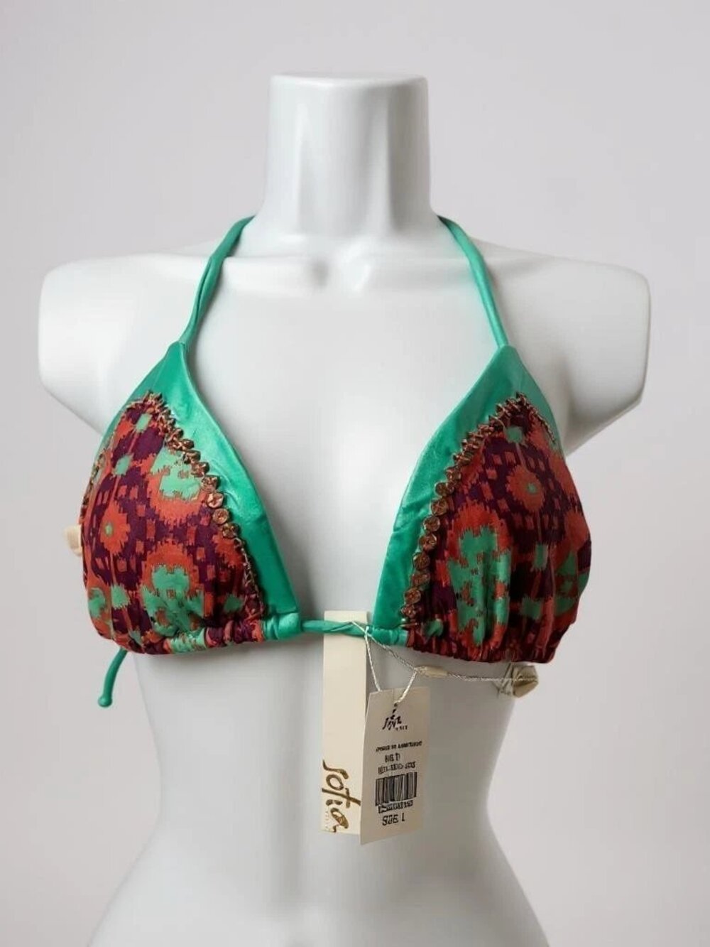 SOFIA by ViX Turquoise Bikini Top L NWT - Tribal Beaded Triangle